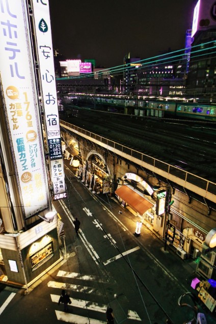 Neon lit with trains instagram picture guide book for photography in tokyo location