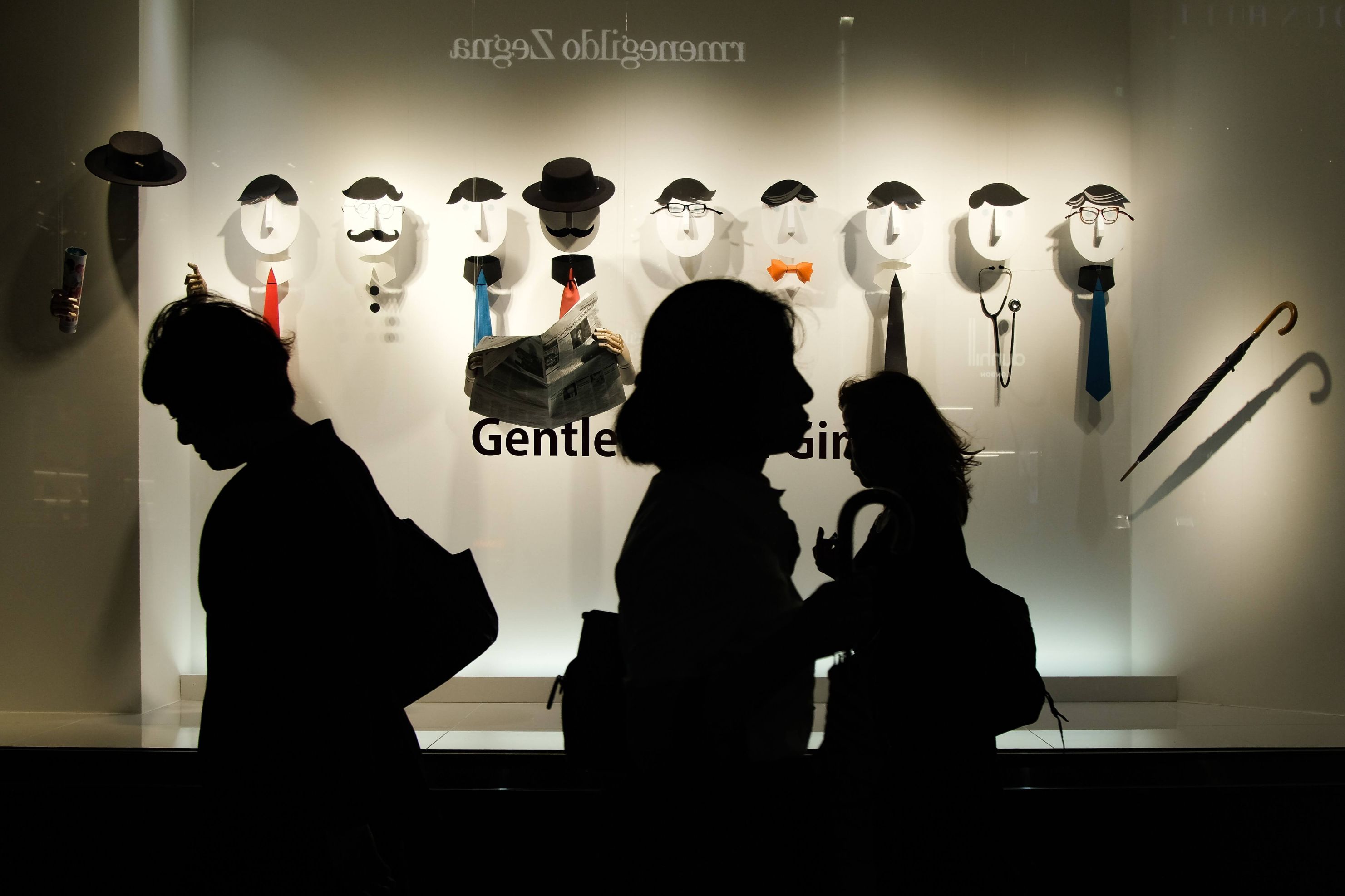 The faces in the display are not just playful, but look extremely good set against a stark contrast of dark silhouettes in the foreground. A most see shop in the Ginza area.